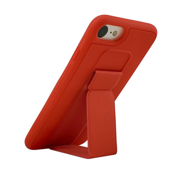 Wholesale iPhone 8 Plus / 7 Plus PU Leather Hand Grip Kickstand Case (Red)